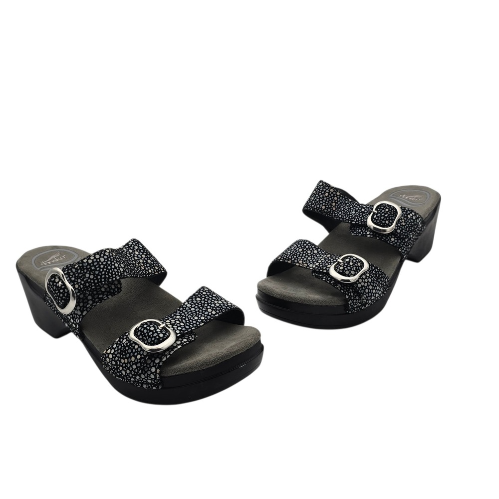 Dansko Reece Buckle Sandals Black Pebble Print Leather Comfort Size 38/7.5 Women